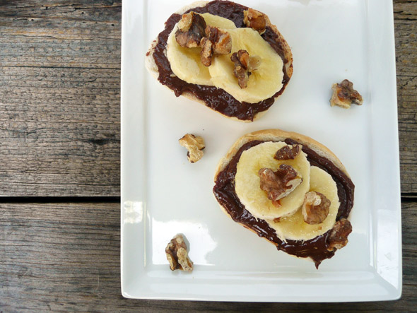 Chocolate Dessert Crostini with Banana and Toasted Walnuts