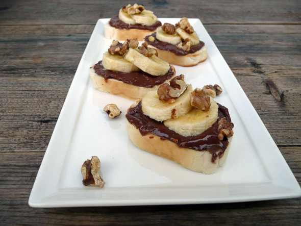 Chocolate Dessert Crostini with Banana and Toasted Walnuts