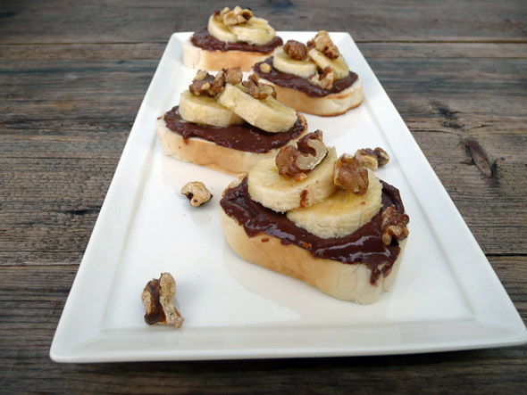 Chocolate Dessert Crostini with Banana and Toasted Walnuts