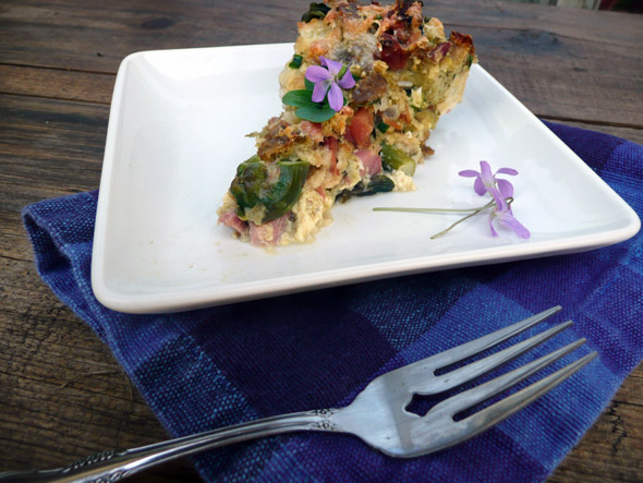 Ham & Asparagus Strata with Havarti, Blue Cheese, and Parmesan