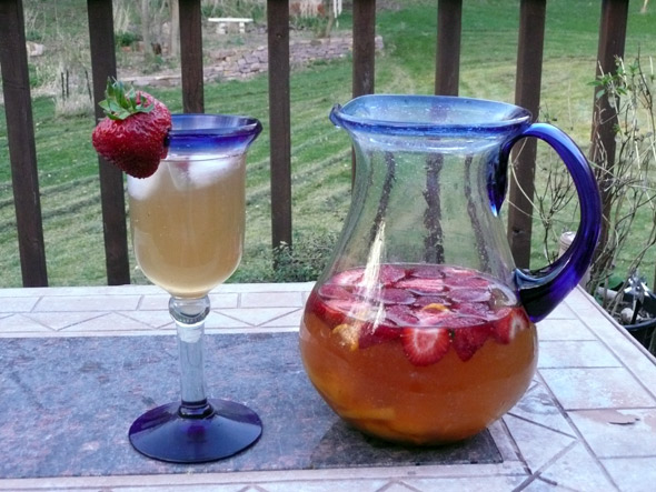 Strawberry Peach Sangria with Peach Basil Syrup