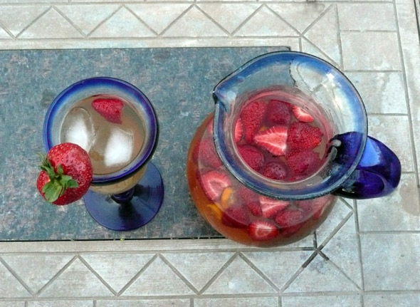 Strawberry Peach Sangria with Peach Basil Syrup