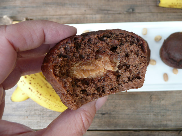 Elvis' Favorite Muffins ... Chocolate & Banana Muffins with a Peanut Butter Filling