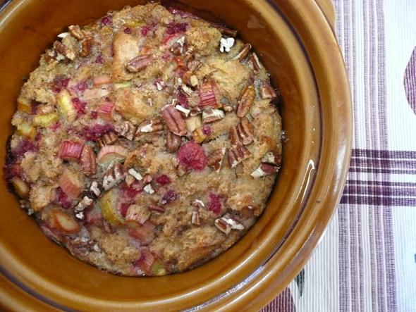 Raspberry Rhubarb Bread Pudding