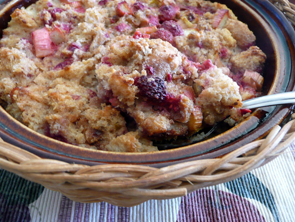 Raspberry Rhubarb Bread Pudding