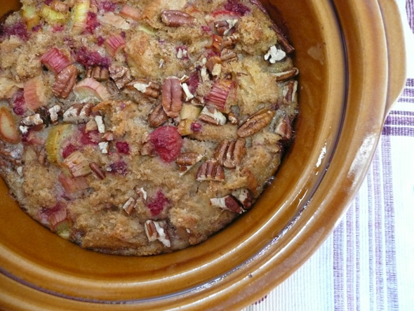 Raspberry Rhubarb Bread Pudding