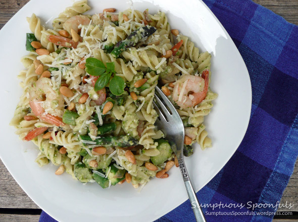 Asparagus Pesto Rotini with Shrimp & Mushrooms