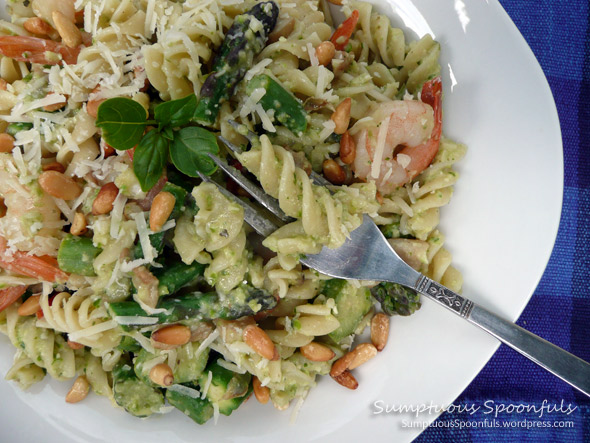 Asparagus Pesto Rotini with Shrimp & Mushrooms