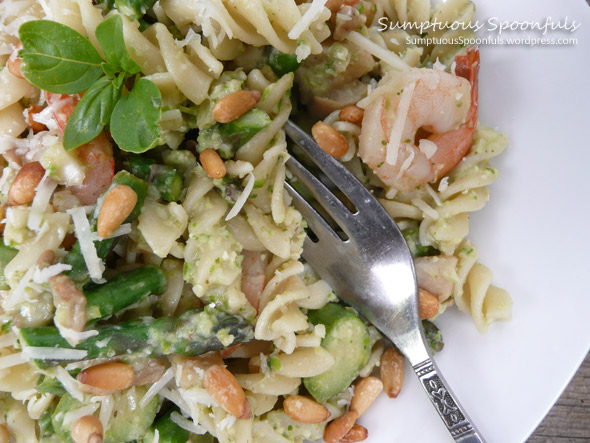 Asparagus Pesto Rotini with Shrimp & Mushrooms