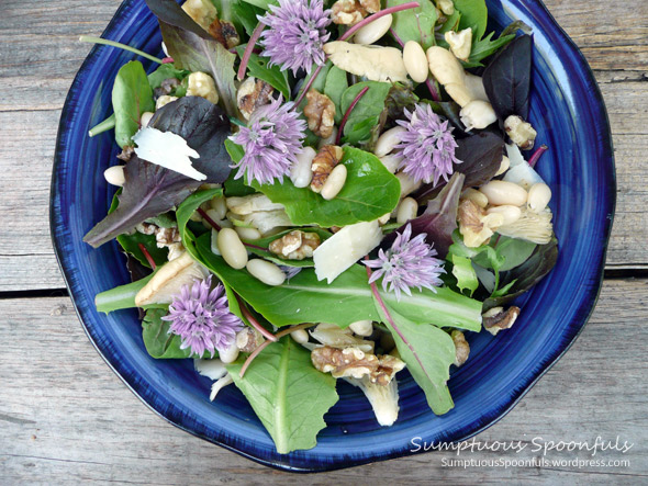 Chive Flower, Mushroom, White Bean & Walnut Salad