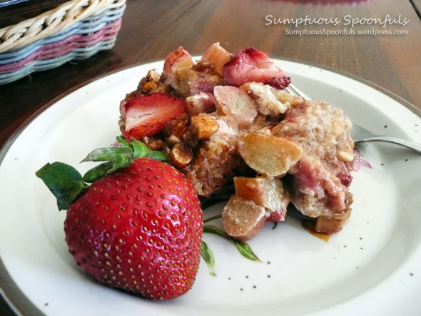 Strawberry Rhubarb Baked French Toast with Mascarpone and Cinnamon Toasted Almonds for my Mom