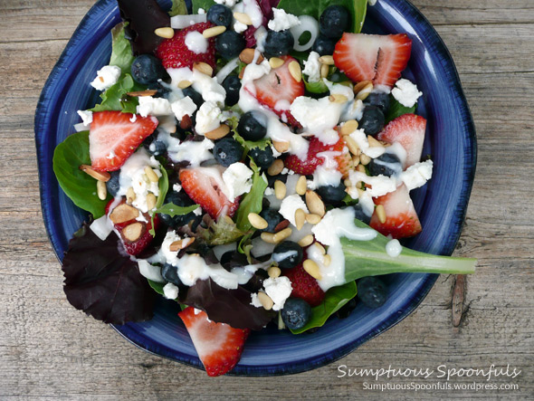 Red, White & Blueberry Salad with Goat Cheese & Toasted Pinons