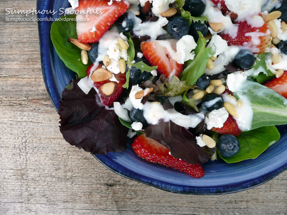Red, White & Blueberry Salad with Goat Cheese and Toasted Pinons