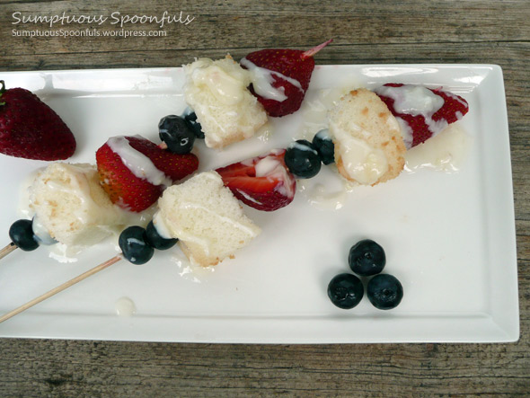 Fourth of July Red White & Blue Fruit Kebabs with dipping sauces