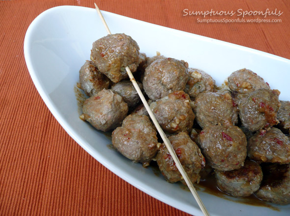 Asian Ginger Party Meatballs ~ from Sumptuous Spoonfuls #Asian #Ginger #Meatball #Recipe