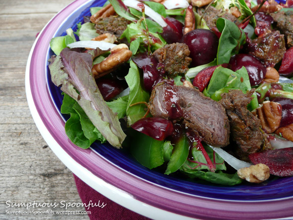 Cherry Beef-Salad with Toasted Pecans & a Cherry Malbec Vinaigrette