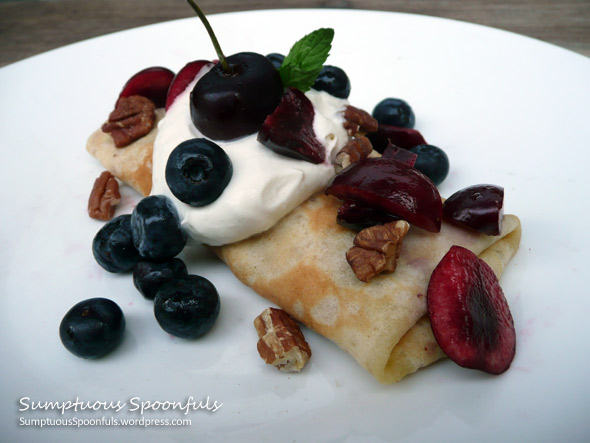 Berry Cherry Cream Crepes with Toasted Pecans