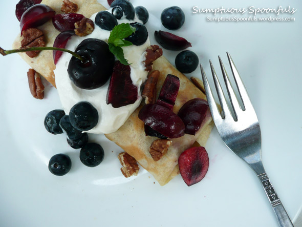 Berry Cherry Cream Crepes with Toasted Pecans