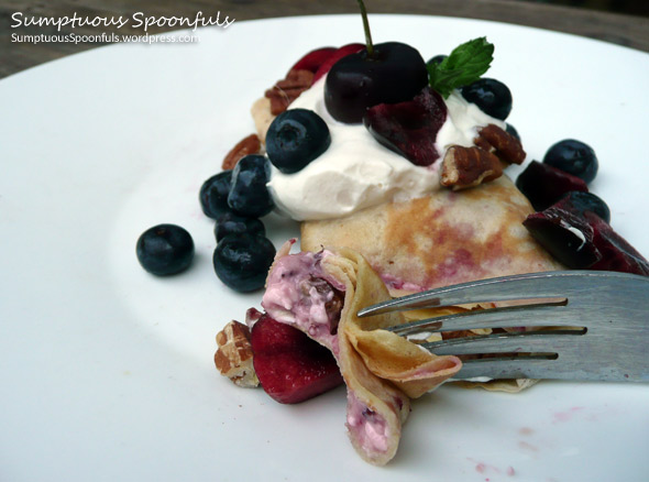 Berry Cherry Cream Crepes with Toasted Pecans