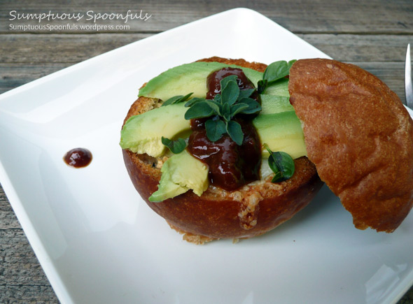 Herbed Baked Egg in Bread Bowl with Avocado & Balsamic Sundried Tomato Ketchup