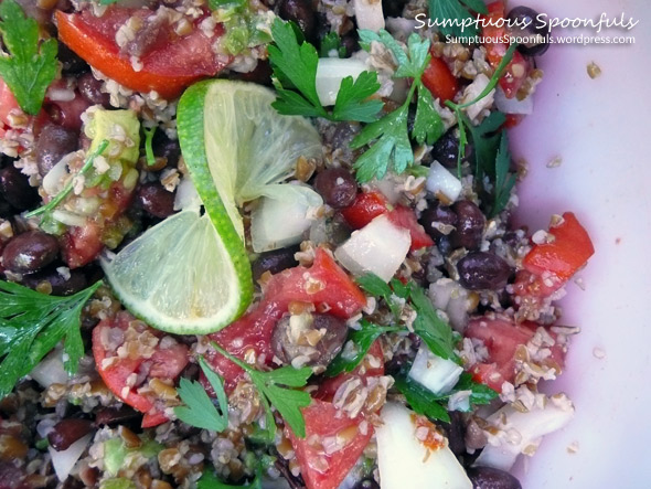 Bulgur Black Bean Salad with Fresh Tomato, Sweet Onion & Avocado