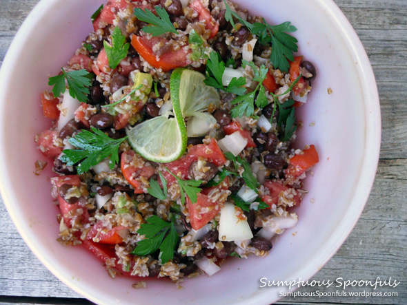 Bulgur Black Bean & Fresh Tomato Salad with Avocado & Jalapeno