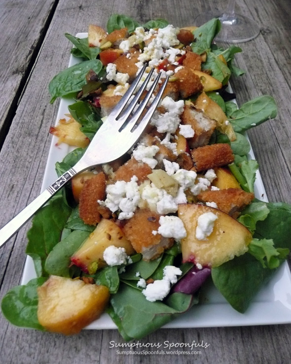 Peach, Pistachio & Chicken Salad with Goat Cheese Crumbles