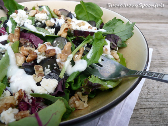 Black Grape, Walnut & Blue Cheese Salad with Vanilla Ginger Yogurt Dressing