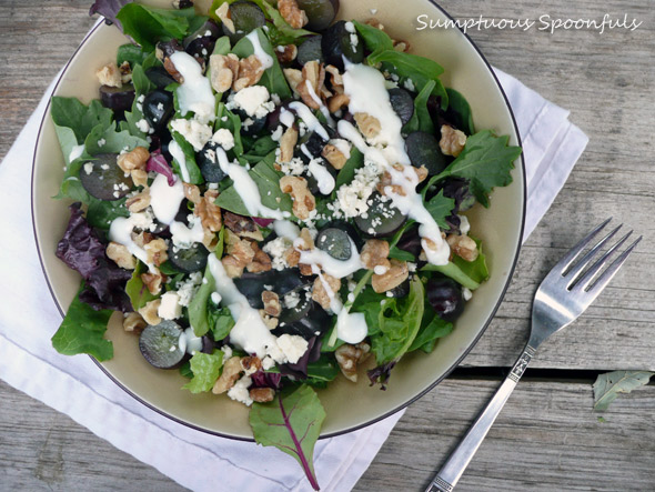 Black Grape, Walnut & Blue Cheese Salad with Vanilla Ginger Yogurt Dressing