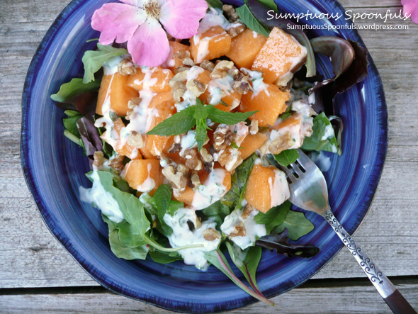 Cantaloupe & Toasted Walnut Salad with Maple Mint Yogurt Dressing