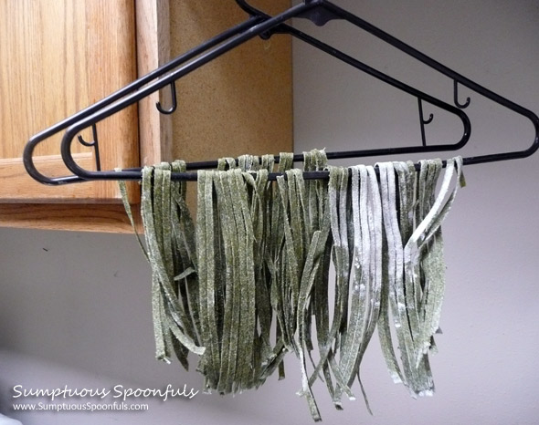 Clothes hangers make great drying racks for homemade pasta!