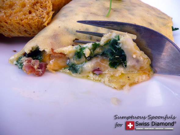 Havarti Cheddar Kale Omelet with Bacon