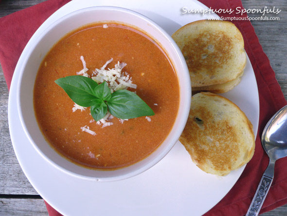 Herbed Tomato White Cheddar Soup with Grilled Cheese on the Side