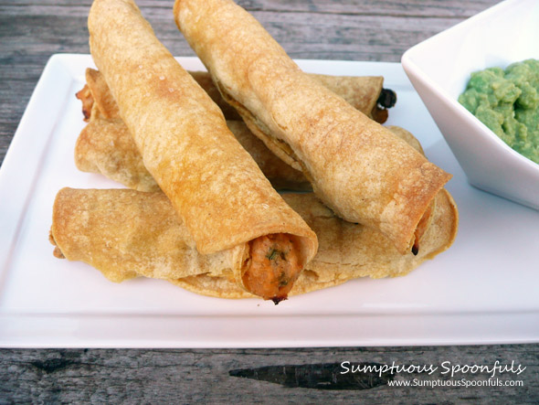 Baked Cheesy Chicken Taquitos with Black Beans & Corn