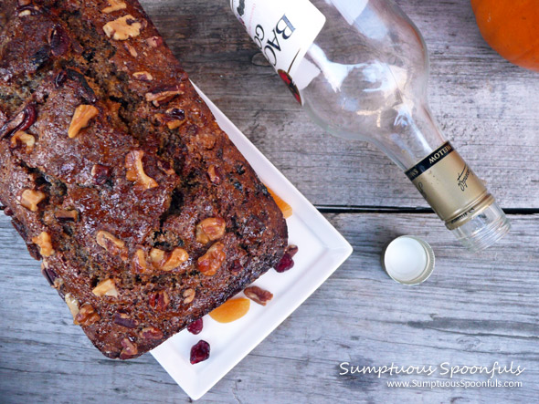 Drunk n Nutty Pumpkin Amaretto Fruitcake ~ SumptuousSpoonfuls.com #pumpkin #recipe #cranberries #fruitcake