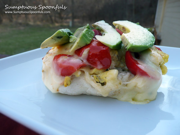 Tomato Avocado Pepperjack Breakfast Sandwich ~ SumptuousSpoonfuls.com #egg #breakfast #avocado #recipe