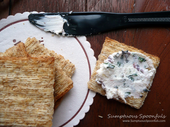 Basil Garlic Goat Cheese Schmear ~ Sumpuous Spoonfuls #basil #garlic #goat cheese #recipe