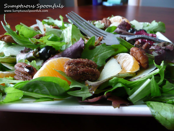 Blueberry Tangerine Manchego Salad with Butter Rum Spiced Pecans & Hot Sweet Pepper Vinaigrette