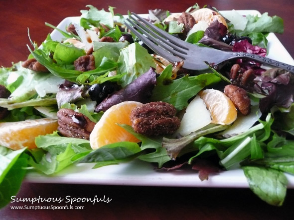 Blueberry Tangerine Manchego Salad with Butter Rum Spiced Pecans & Hot Sweet Pepper Vinaigrette