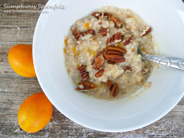 Kumquat Maple Pecan Oatmeal ~ Sumptuous Spoonfuls #kumquat #oatmeal #recipe #quick 