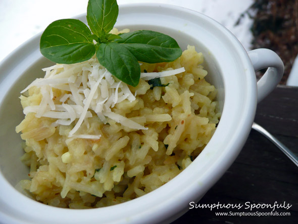 Basil Asiago Risotto ~ from Sumptuous Spoonfuls #risotto #recipe