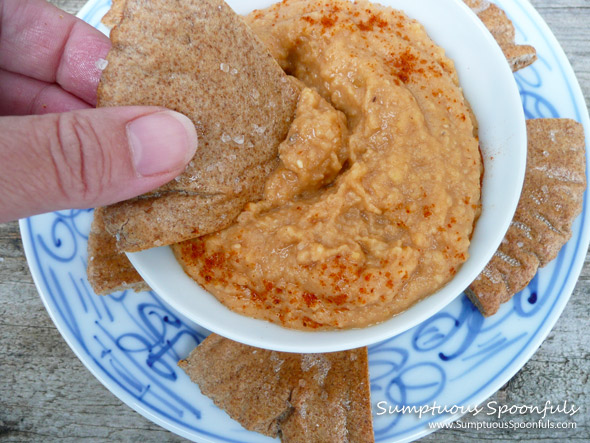 Lucky Red Lentil Dip with Toasted Pitas ~ Sumptuous Spoonfuls #lentil #dip #recipe