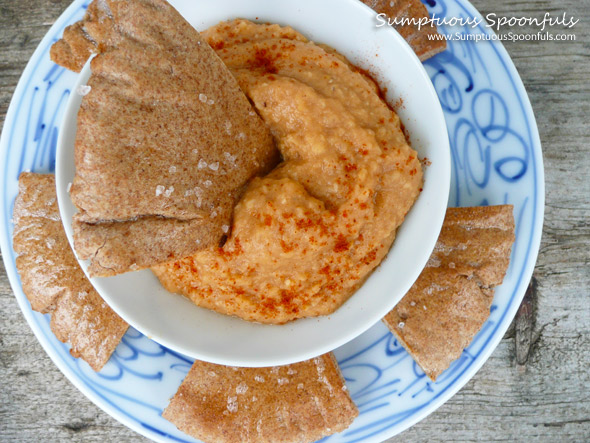 Lucky Red Lentil Dip with Toasted Pitas ~ Sumptuous Spoonfuls #lentil #dip #recipe