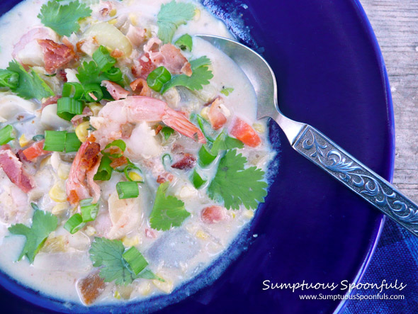 Fish, Shrimp & Corn Chowder with Bacon