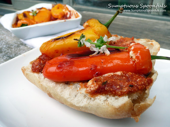 Basil Goat Cheese Stuffed Sweet Peppers ~ from Sumptuous Spoonfuls #stuffed #peppers #recipe