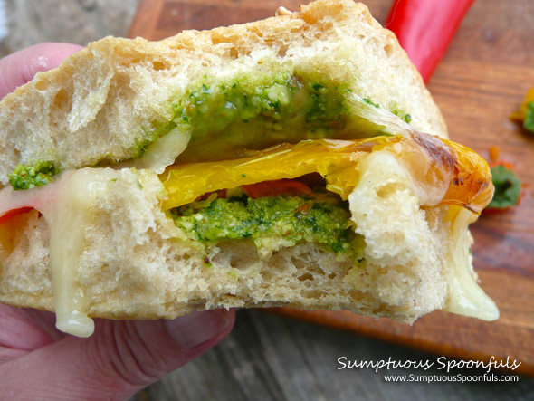 Pesto Pepper Bacon Havarti Panino ~ Sumptuous Spoonfuls #sandwich #recipe