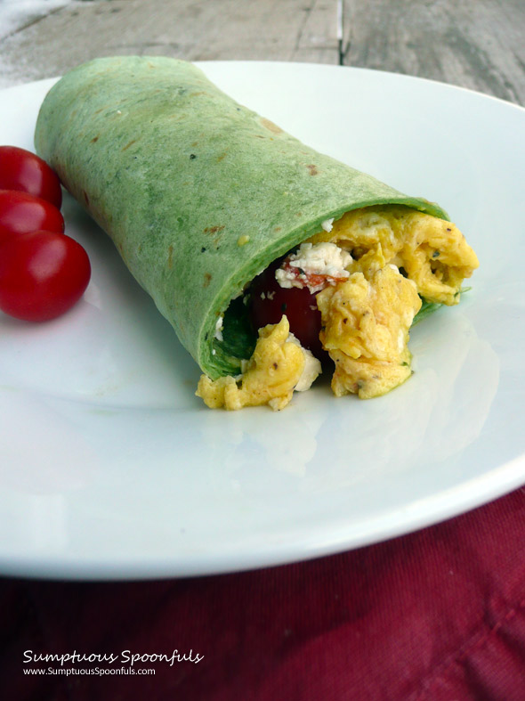 Tomato, Egg & Cilantro Pesto Breakfast Wrap ~ Sumptuous Spoonfuls #breakfast #wrap #recipe