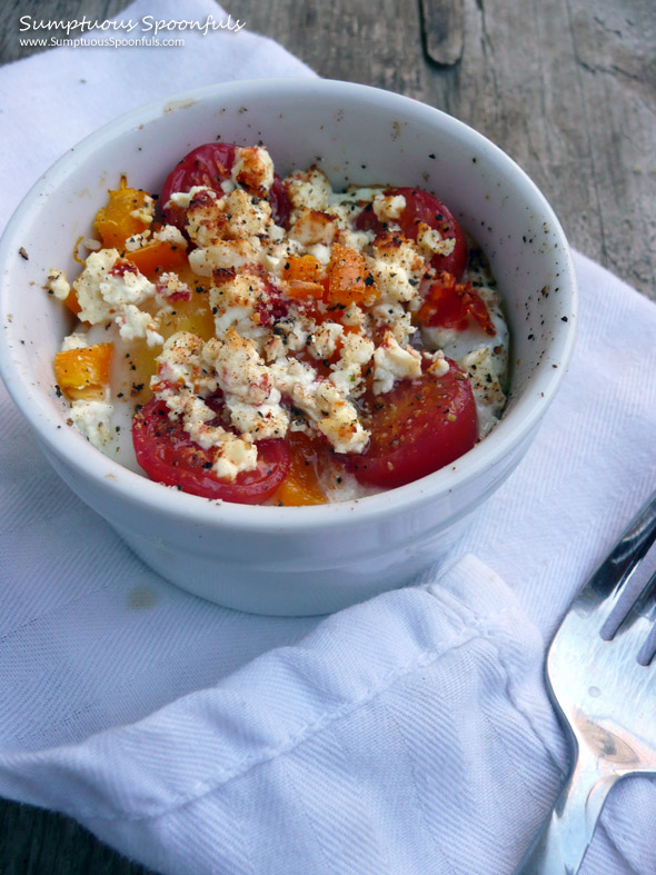 Tomato Feta Baked Egg Ramekins ~ Sumptuous Spoonfuls #baked #egg #recipe