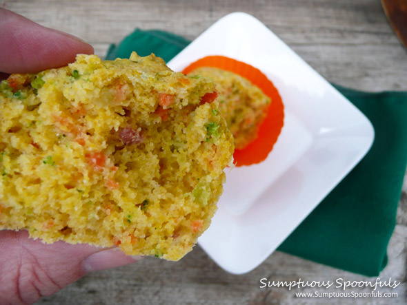 Bacon Broccoli Cheddar Corn Muffins ~ Sumptuous Spoonfuls #savory #muffin #recipe