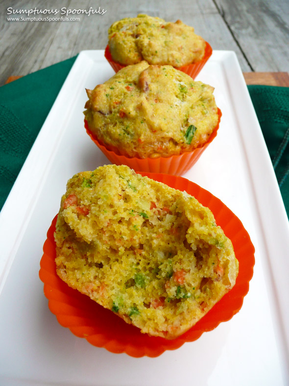 Bacon Broccoli Cheddar Corn Muffins ~ Sumptuous Spoonfuls #savory #muffin #recipe
